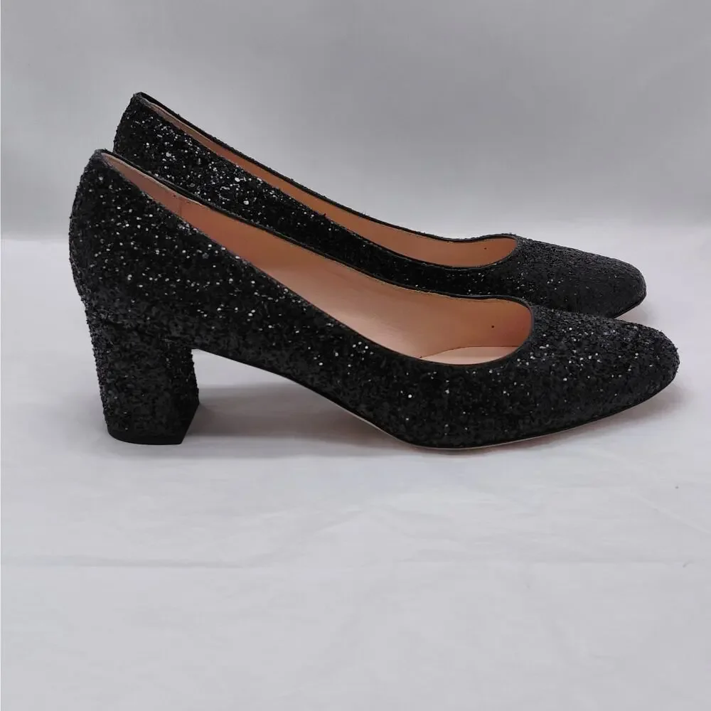 Kate Spade Womens Heels Size 9.5M Silver Glitter Block Heel Pumps Wedding Party